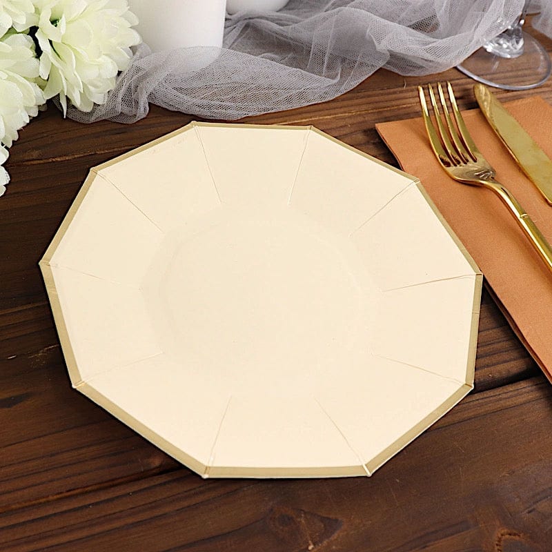 25 Decagon 7 in Disposable Paper Salad Plates with Gold Trim