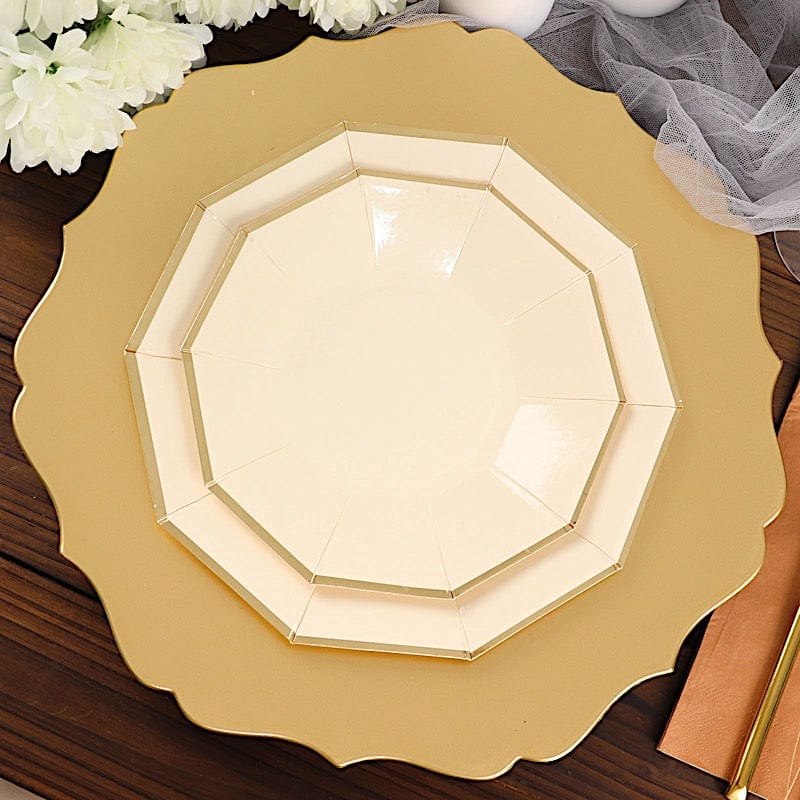 25 Decagon 7 in Disposable Paper Salad Plates with Gold Trim