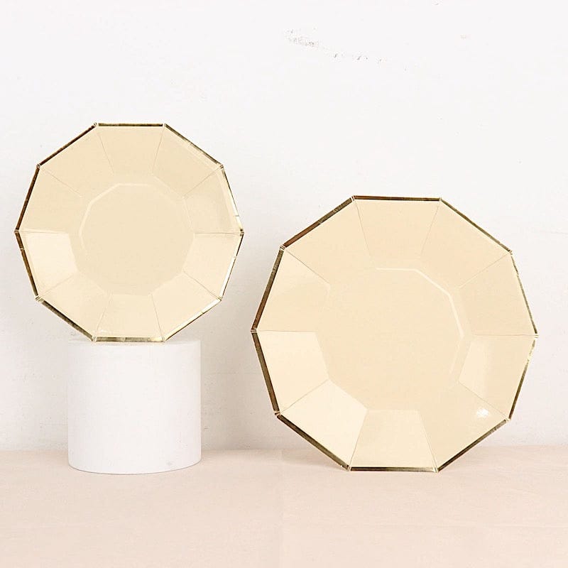 25 Decagon 7 in Disposable Paper Salad Plates with Gold Trim