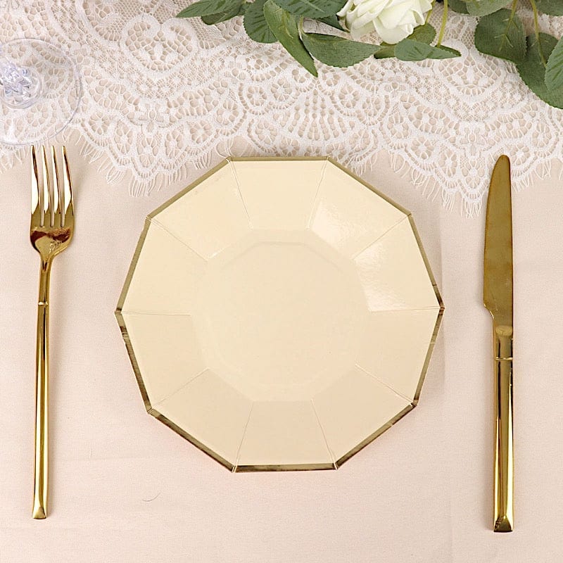 25 Decagon 7 in Disposable Paper Salad Plates with Gold Trim