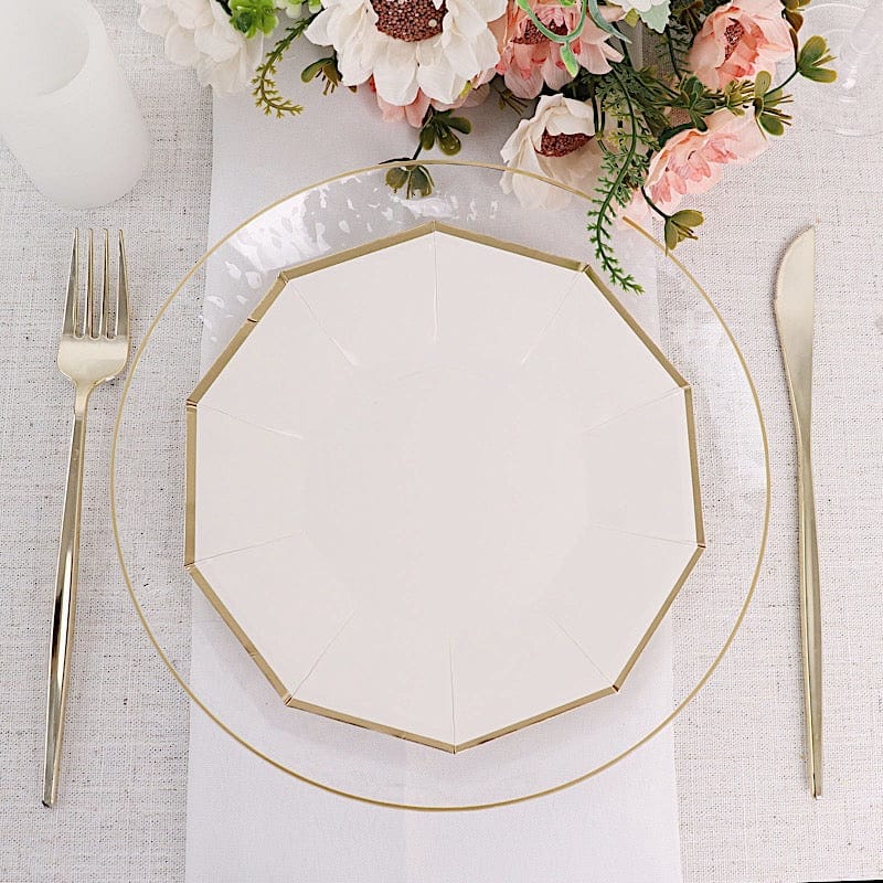 25 Decagon 7 in Disposable Paper Salad Plates with Gold Trim