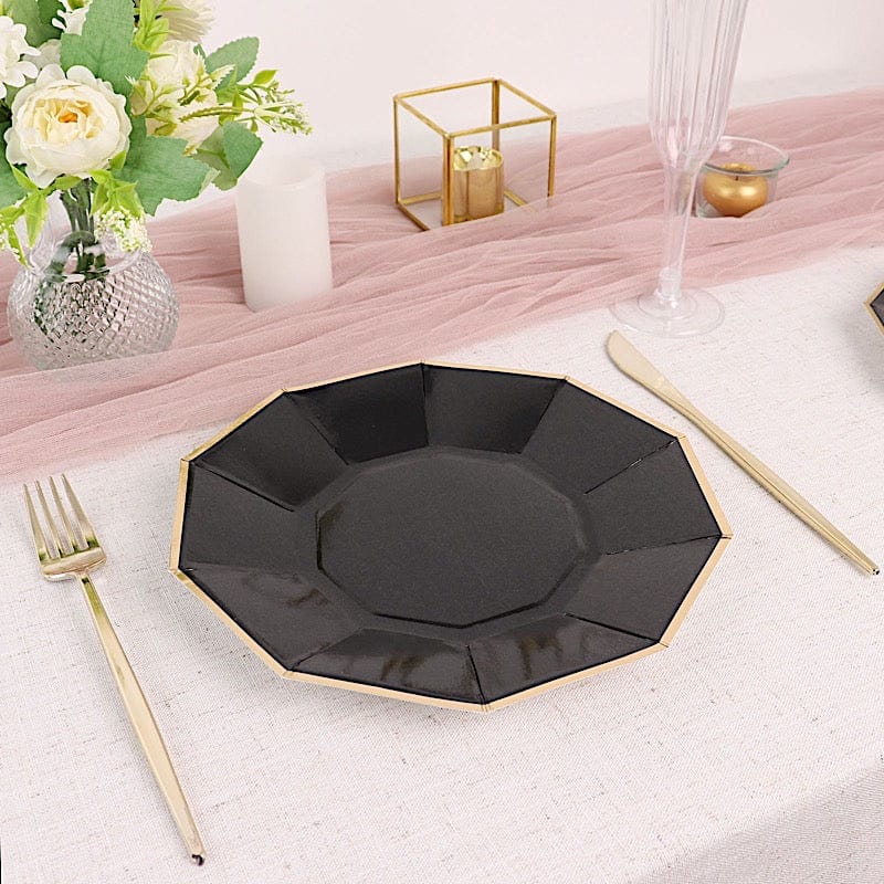 25 Decagon 9 in Disposable Paper Dinner Plates with Gold Trim