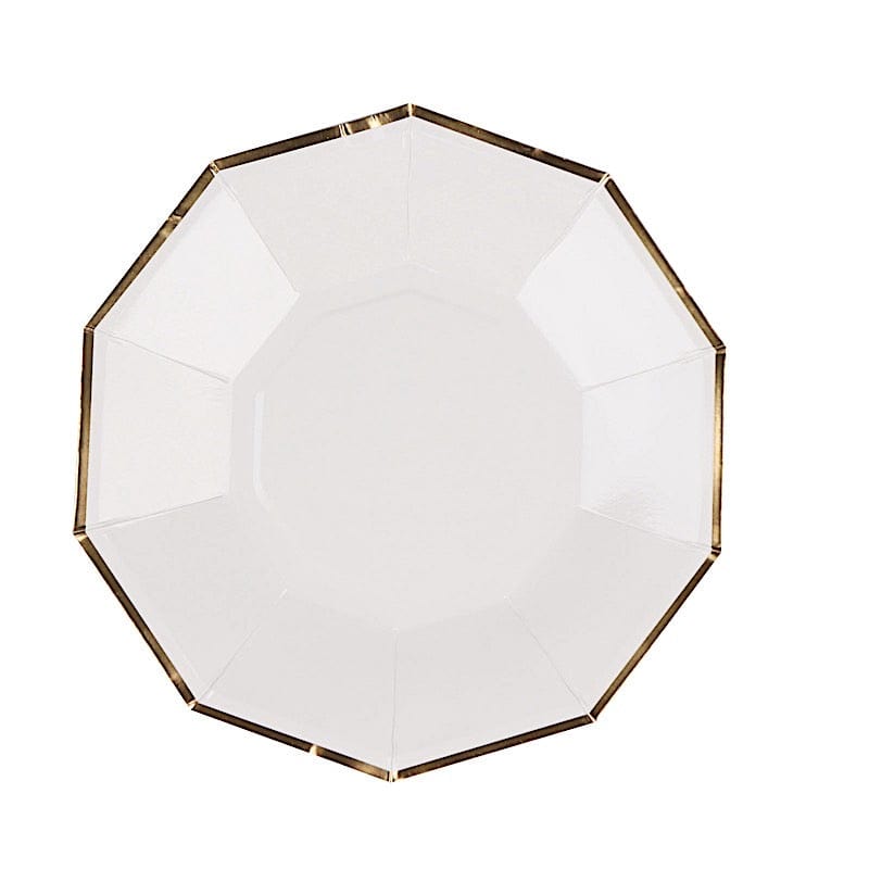 25 Decagon 9 in Disposable Paper Dinner Plates with Gold Trim