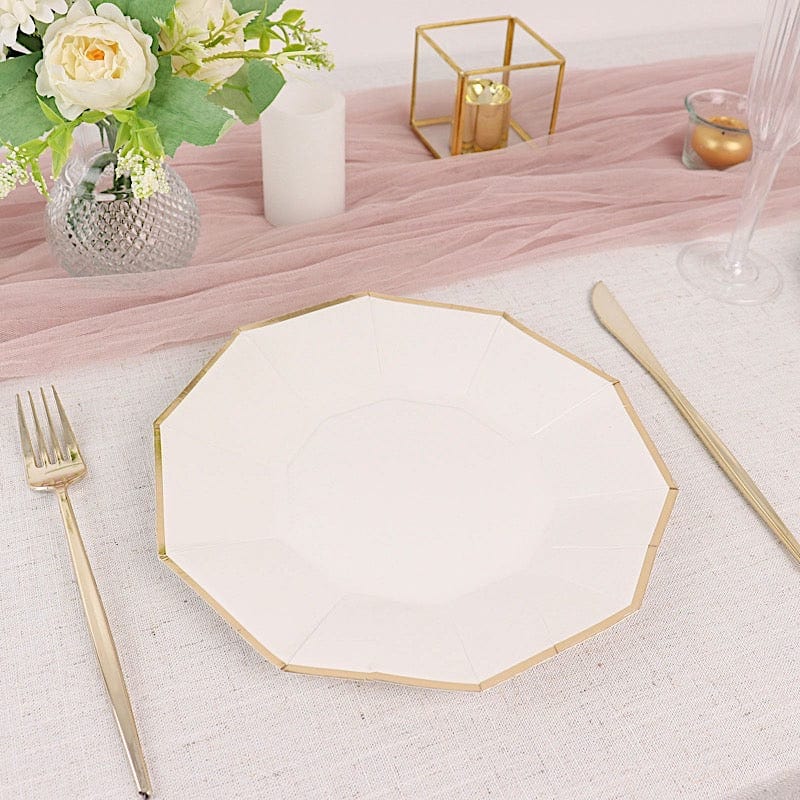25 Decagon 9 in Disposable Paper Dinner Plates with Gold Trim