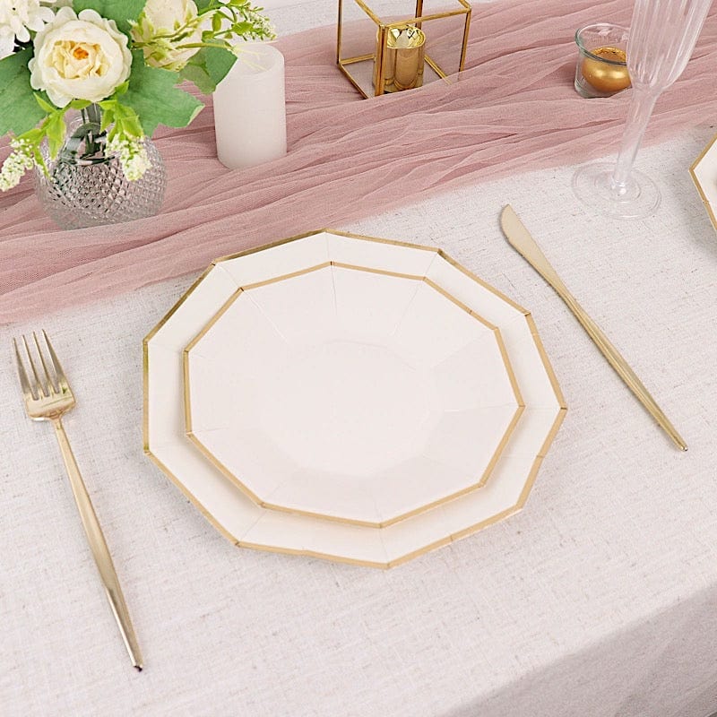 25 Decagon 9 in Disposable Paper Dinner Plates with Gold Trim