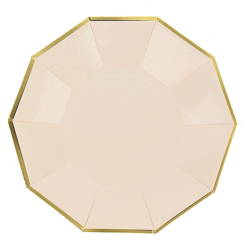 25 Decagon 9 in Disposable Paper Dinner Plates with Gold Trim