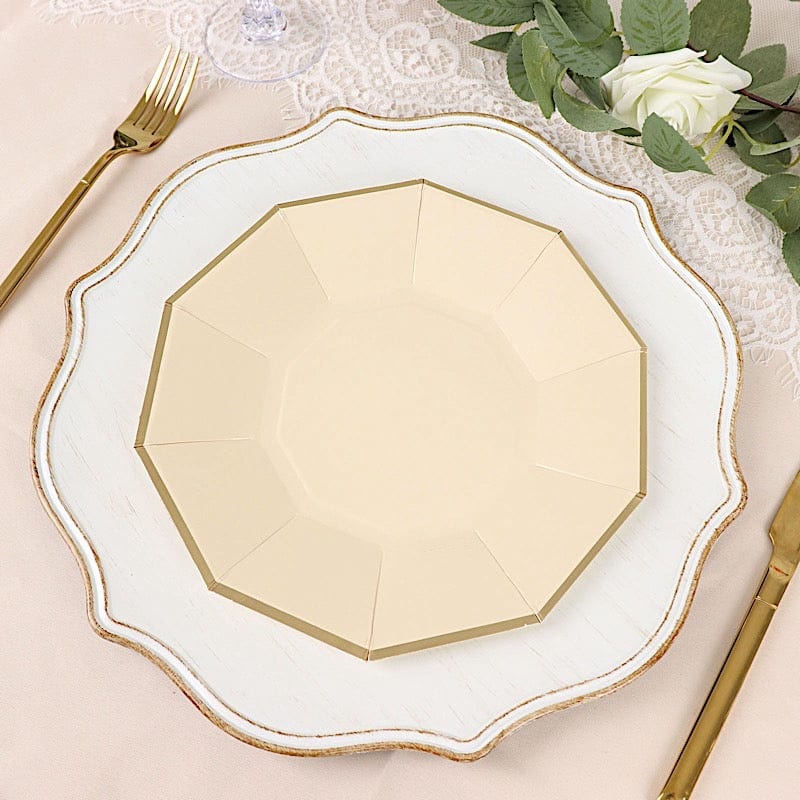 25 Decagon 9 in Disposable Paper Dinner Plates with Gold Trim