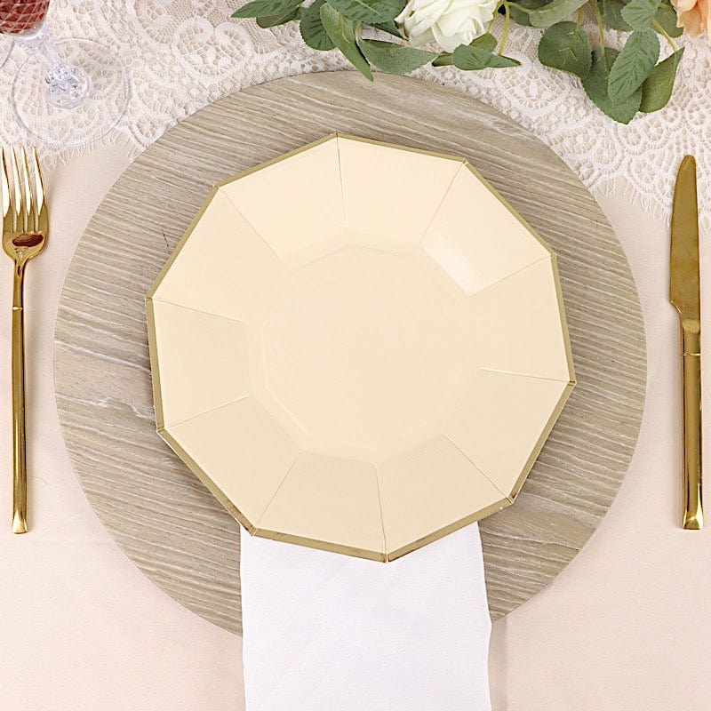 25 Decagon 9 in Disposable Paper Dinner Plates with Gold Trim