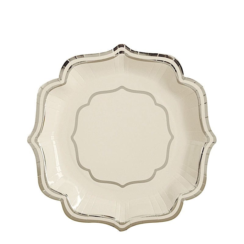 25 Disposable Dinner Salad Paper Plates with Metallic Scalloped Trim