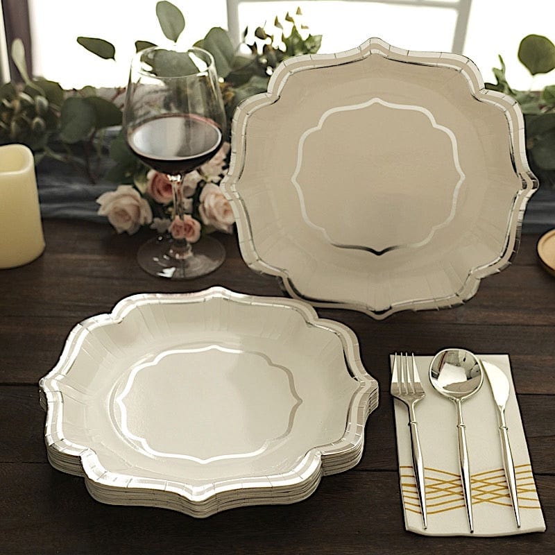 25 Disposable Dinner Salad Paper Plates with Metallic Scalloped Trim