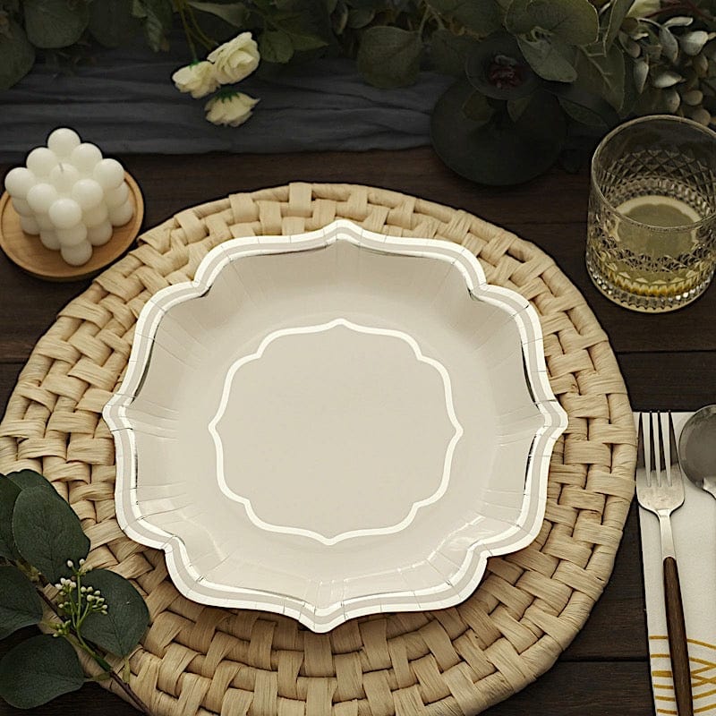 25 Disposable Dinner Salad Paper Plates with Metallic Scalloped Trim