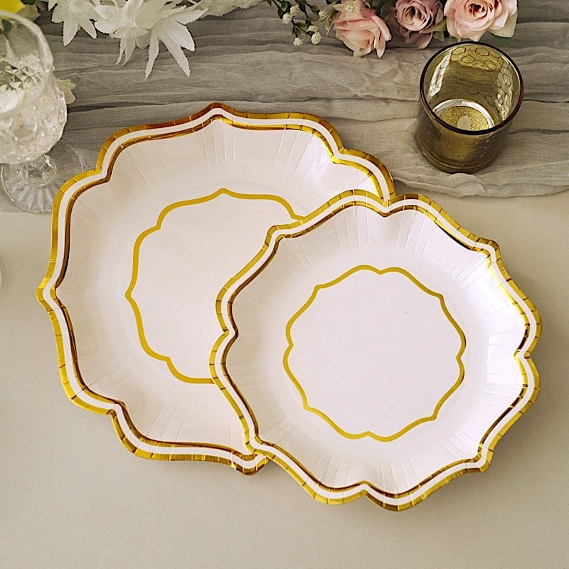 25 Disposable Dinner Salad Paper Plates with Metallic Scalloped Trim