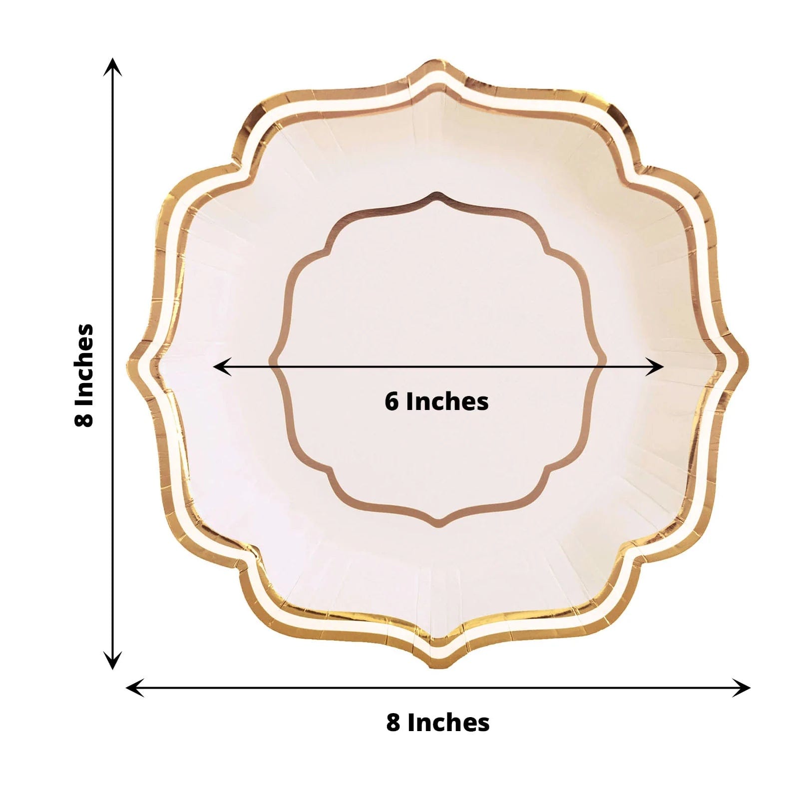25 Disposable Dinner Salad Paper Plates with Metallic Scalloped Trim