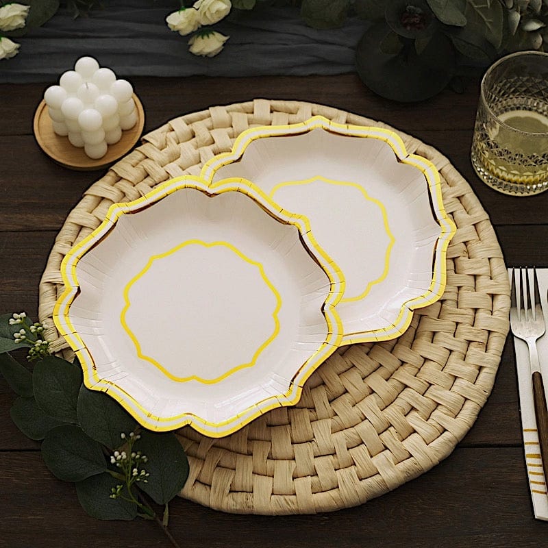 25 Disposable Dinner Salad Paper Plates with Metallic Scalloped Trim