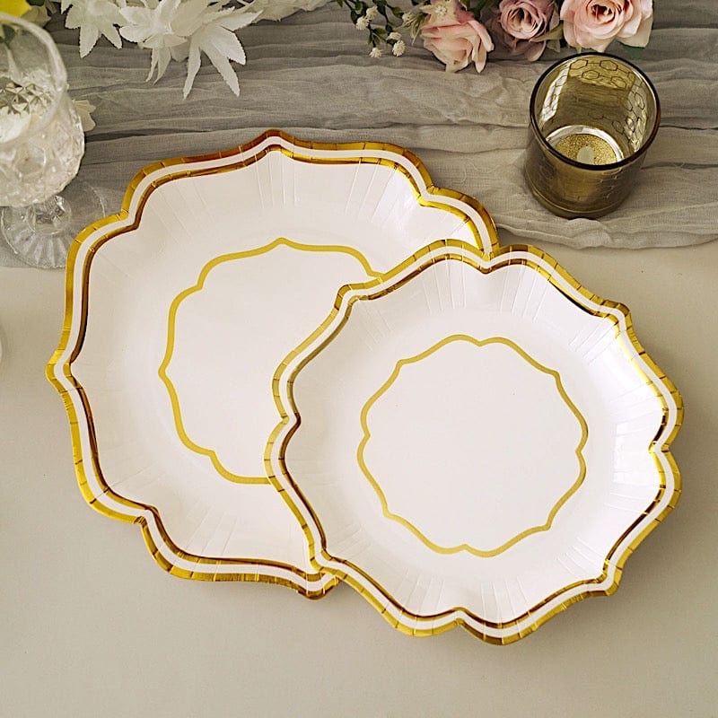 25 Disposable Dinner Salad Paper Plates with Metallic Scalloped Trim
