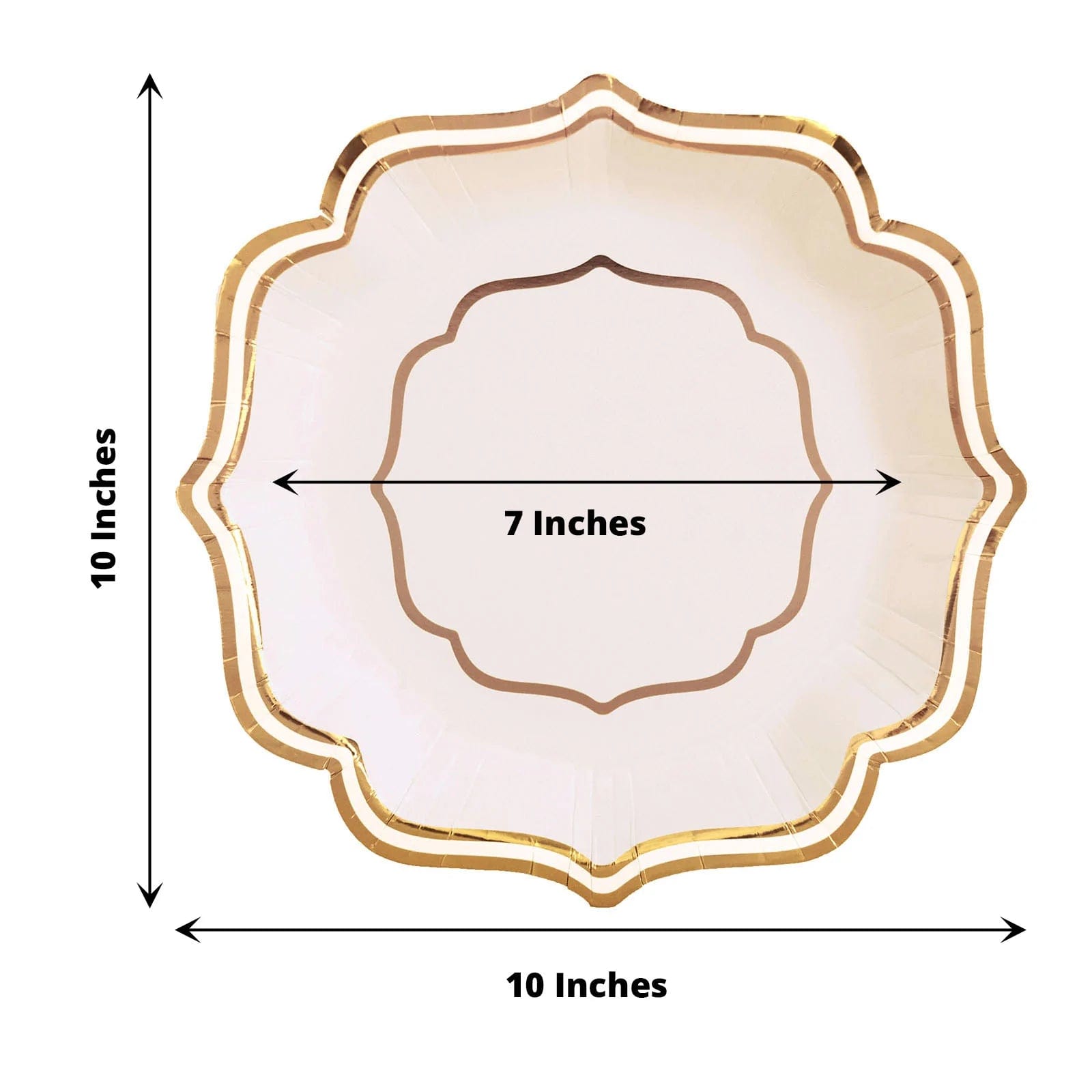 25 Disposable Dinner Salad Paper Plates with Metallic Scalloped Trim