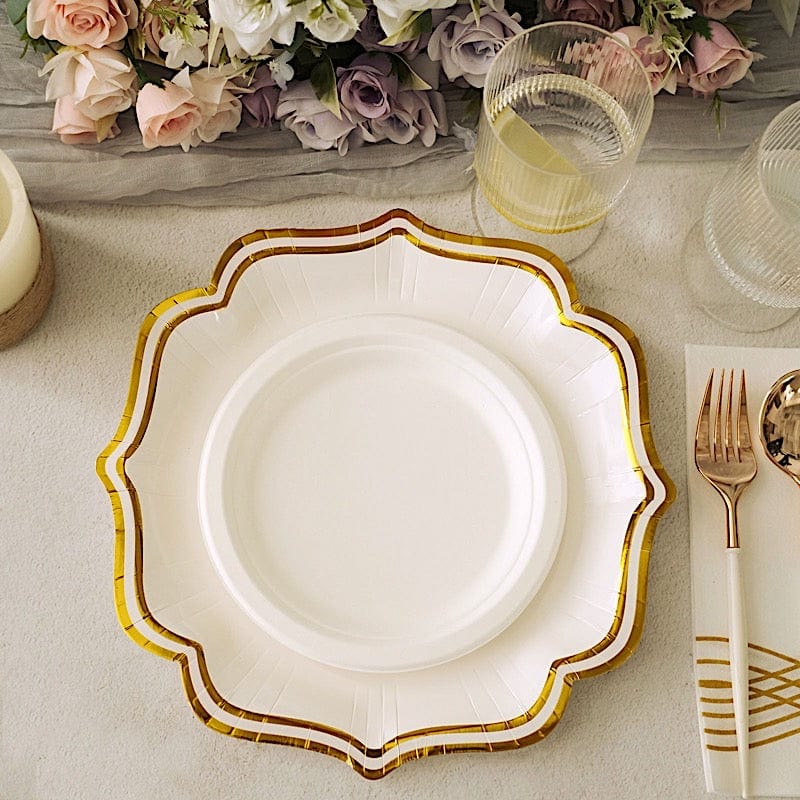 25 Disposable Dinner Salad Paper Plates with Metallic Scalloped Trim