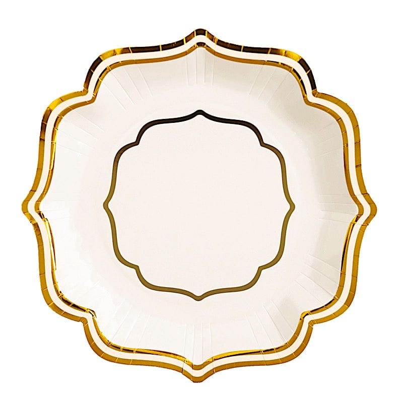 25 Disposable Dinner Salad Paper Plates with Metallic Scalloped Trim