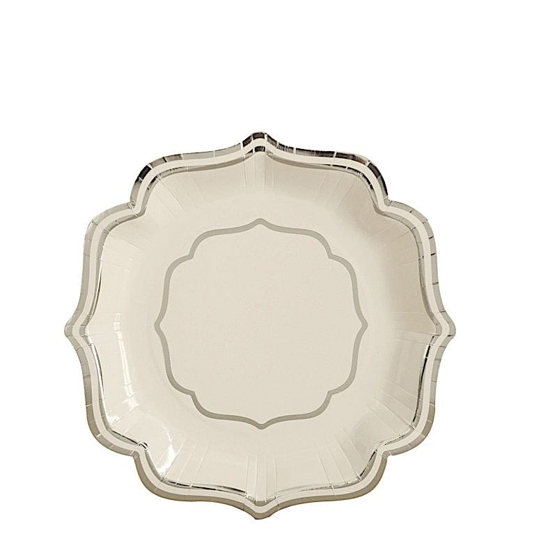 25 Disposable Dinner Salad Paper Plates with Metallic Scalloped Trim