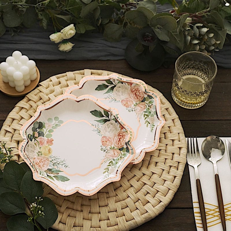 25 Floral Disposable Dinner Salad Paper Plates with Scallop Trim