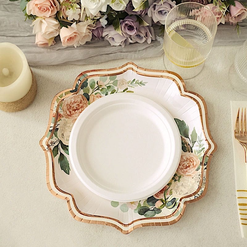 25 Floral Disposable Dinner Salad Paper Plates with Scallop Trim