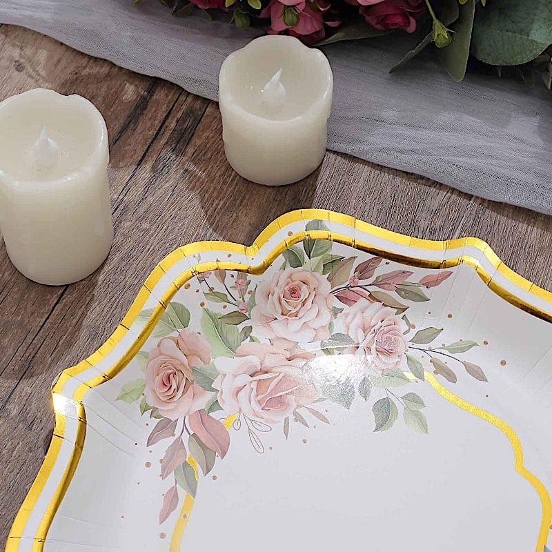 25 Floral Disposable Dinner Salad Paper Plates with Scallop Trim