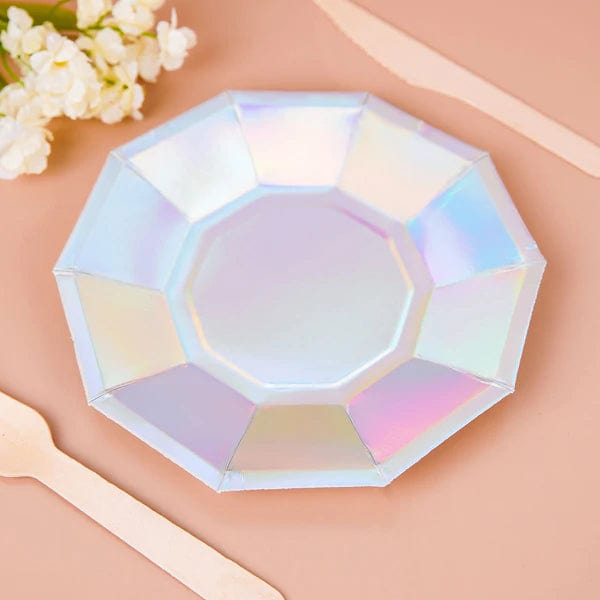 25 Iridescent Decagon Disposable Paper Salad Plates