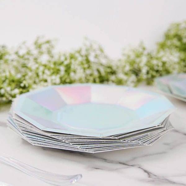 25 Iridescent Decagon Disposable Paper Salad Plates