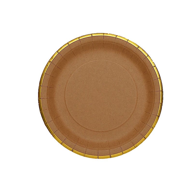 25 Natural Round Disposable Dinner Salad Paper Plates with Gold Lined Trim