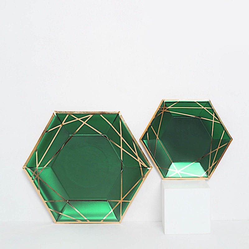 25 Navy Blue Hexagon Disposable Salad Paper Plates with Gold Trim