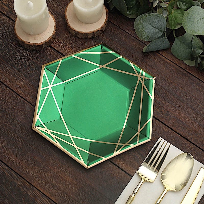 25 Navy Blue Hexagon Disposable Salad Paper Plates with Gold Trim