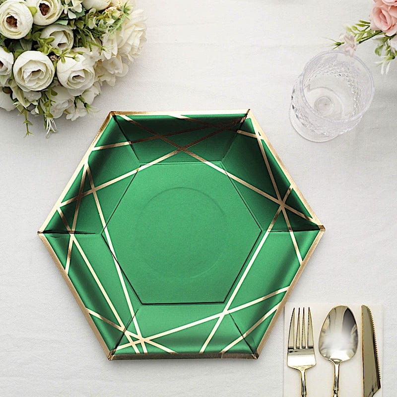 25 Navy Blue Hexagon Disposable Salad Paper Plates with Gold Trim