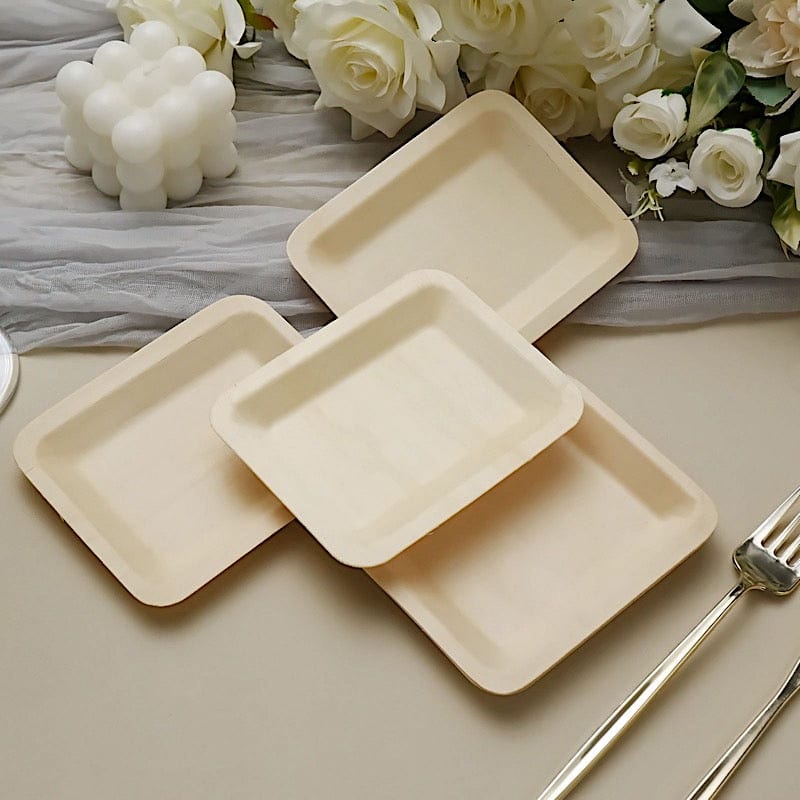 25 pcs Natural Birch Wooden Rectangle Plates