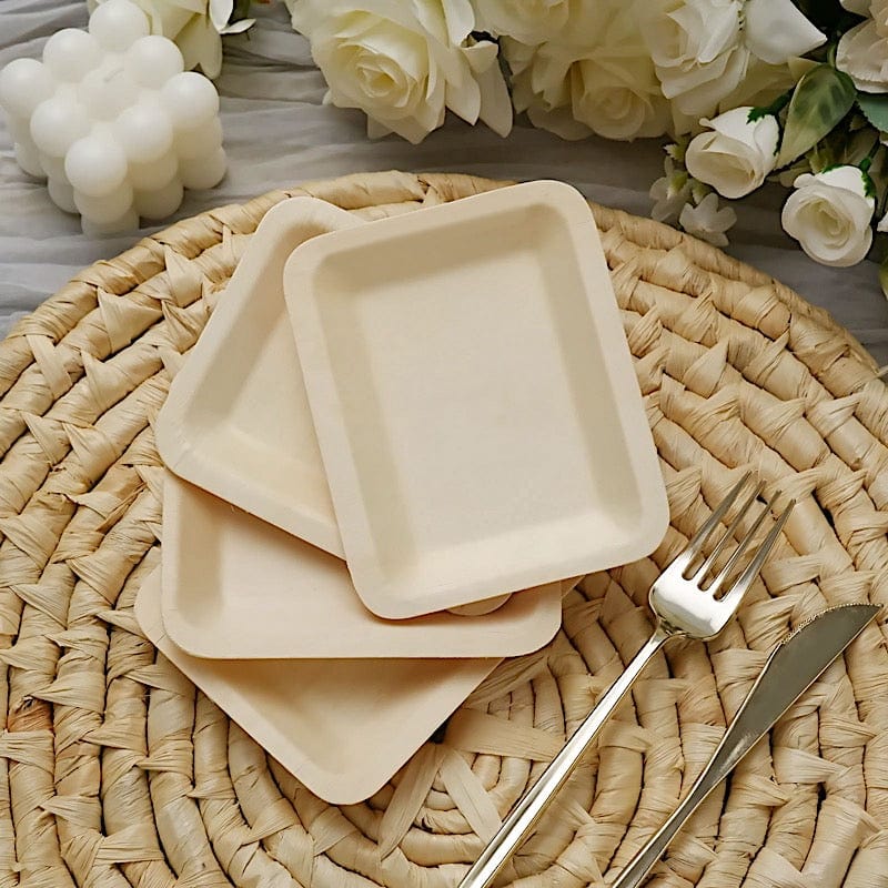 25 pcs Natural Birch Wooden Rectangle Plates