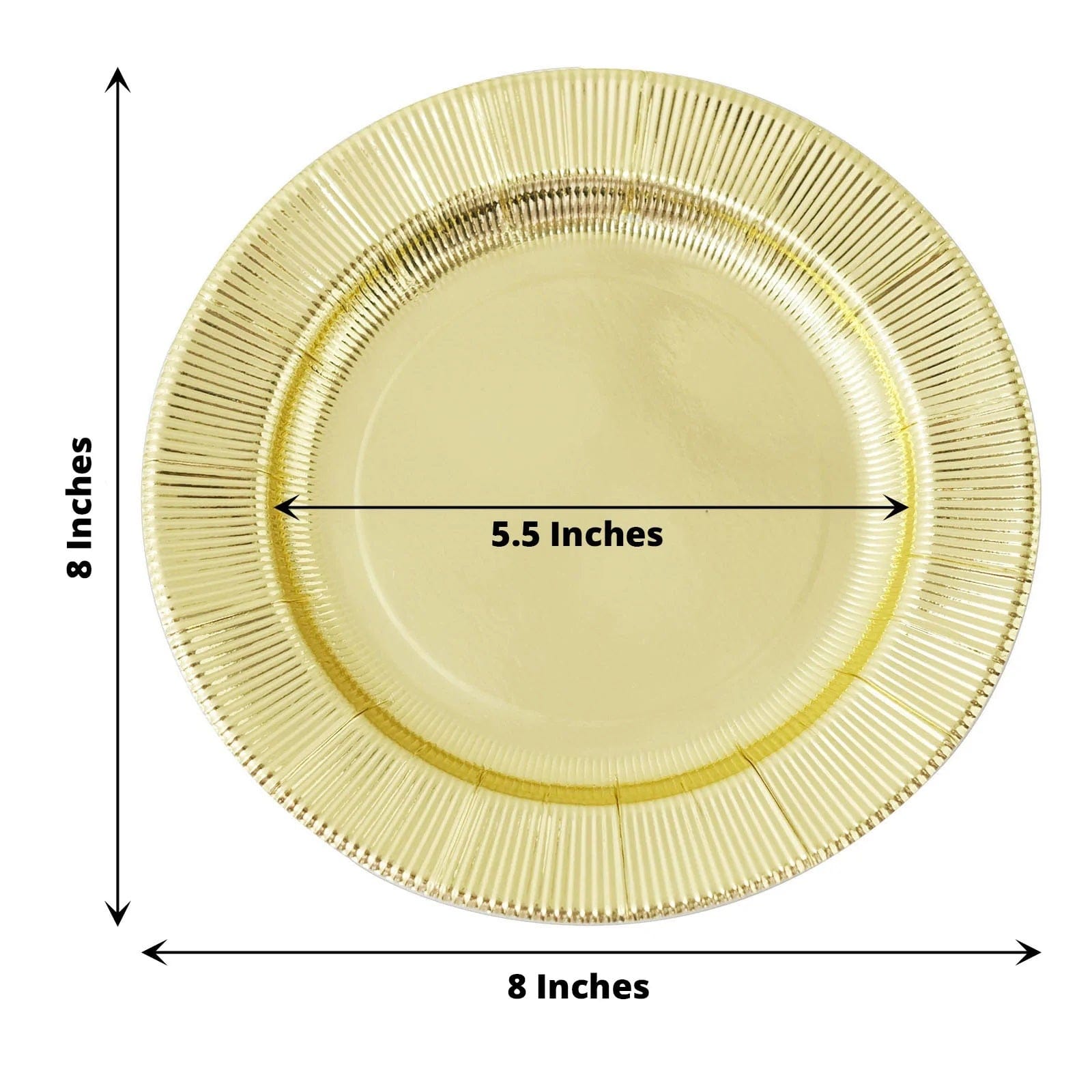 25 Round Metallic Disposable Dinner Salad Paper Plates with Textured Trim
