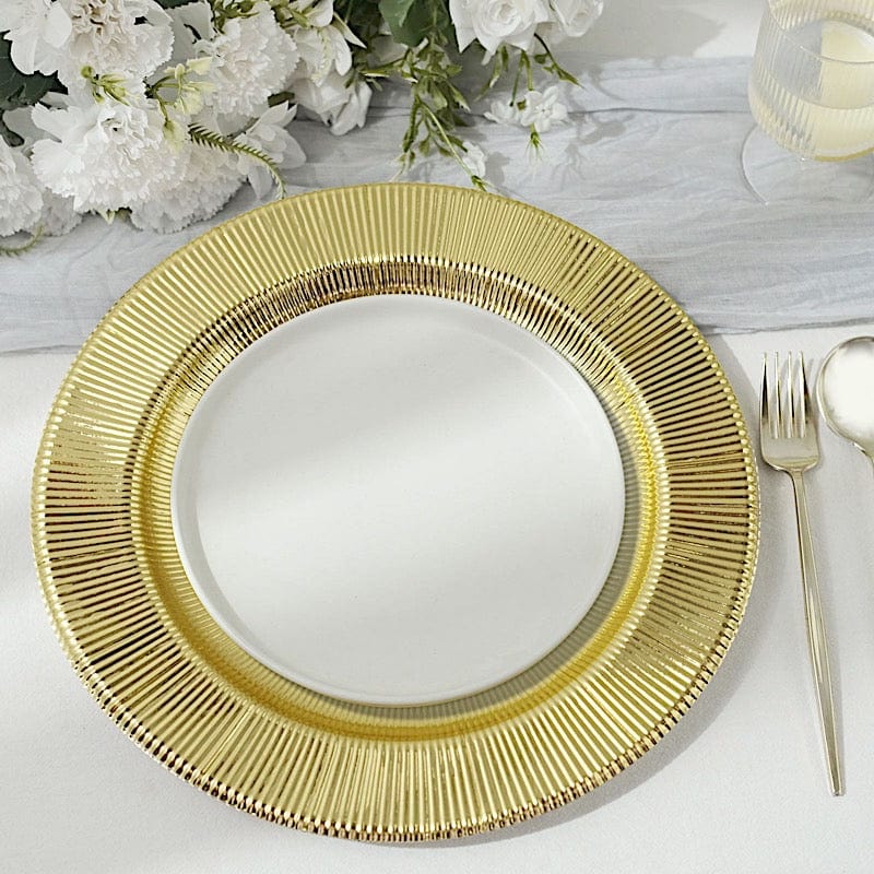 25 Round Metallic Disposable Dinner Salad Paper Plates with Textured Trim