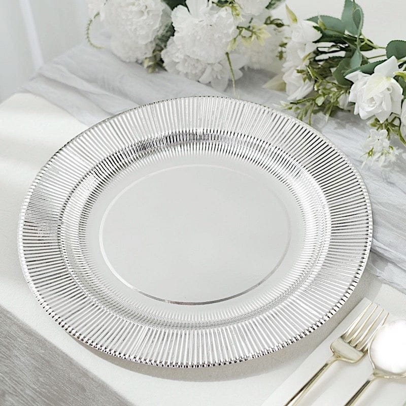 25 Round Metallic Disposable Dinner Salad Paper Plates with Textured Trim