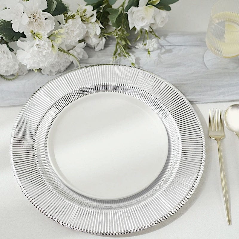 25 Round Metallic Disposable Dinner Salad Paper Plates with Textured Trim