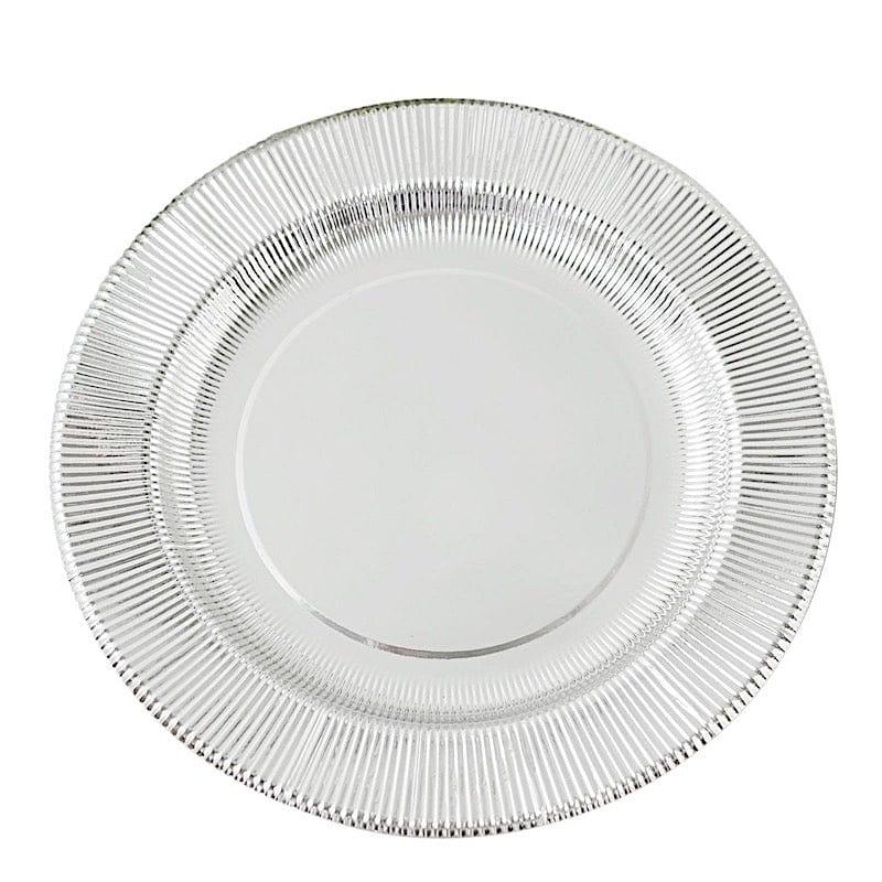 25 Round Metallic Disposable Dinner Salad Paper Plates with Textured Trim