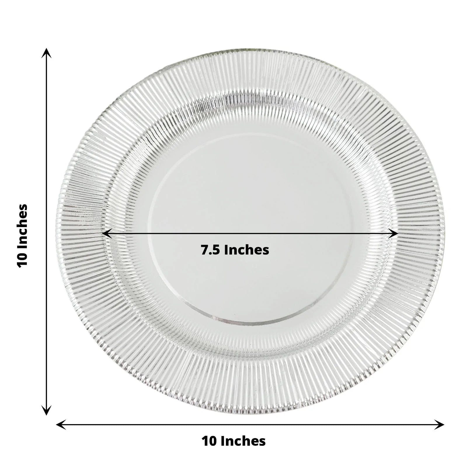 25 Round Metallic Disposable Dinner Salad Paper Plates with Textured Trim