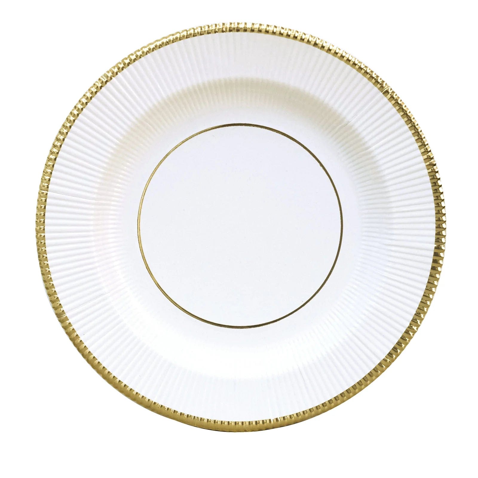 25 Round Metallic Disposable Dinner Salad Paper Plates with Textured Trim