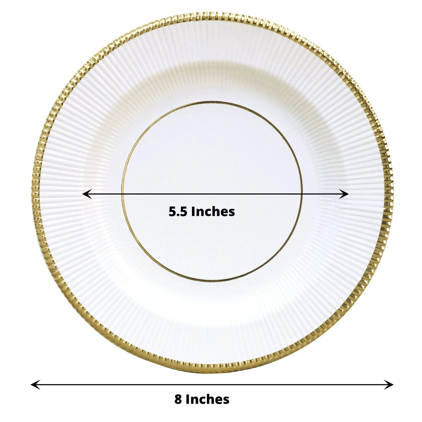 25 Round Metallic Disposable Dinner Salad Paper Plates with Textured Trim