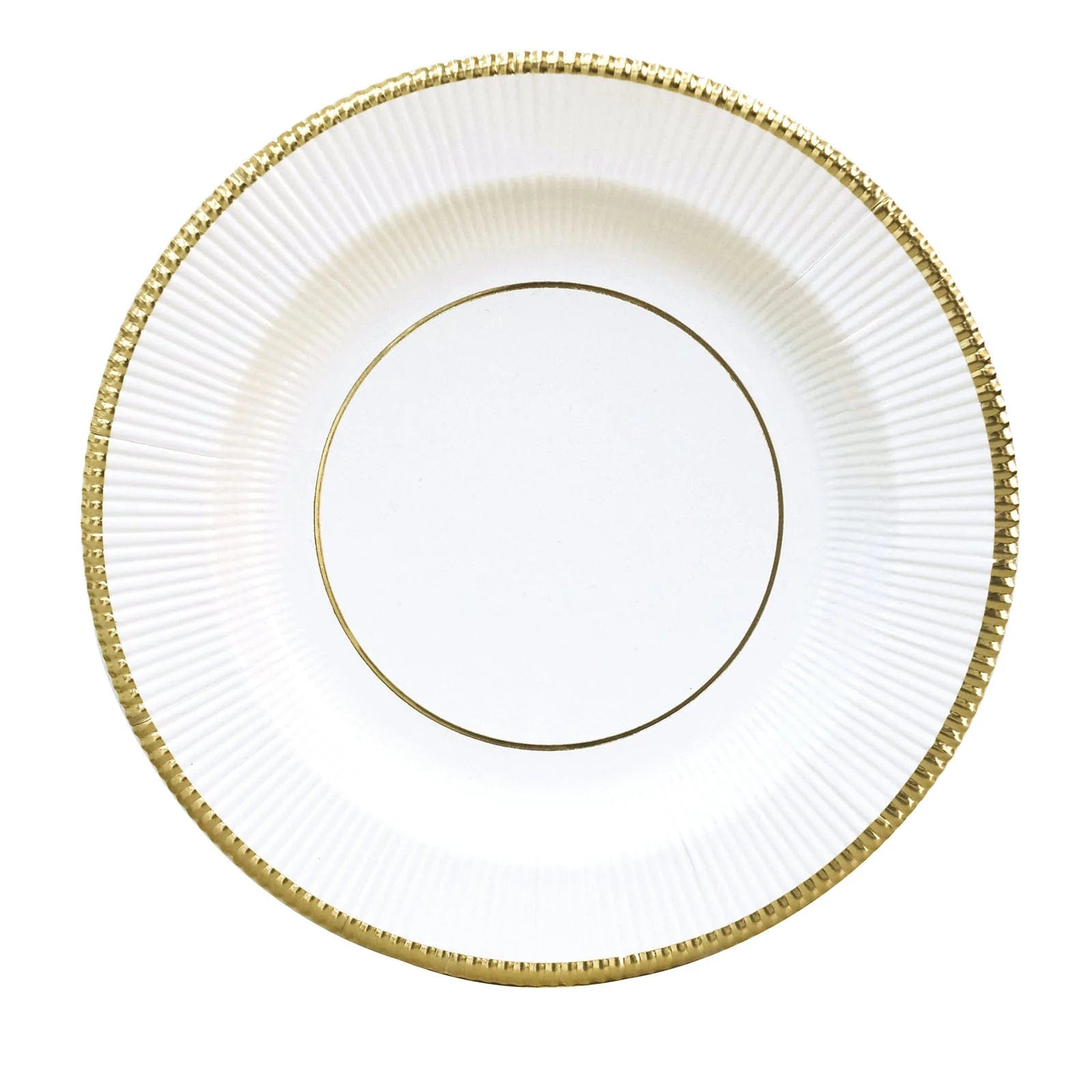 25 Round Metallic Disposable Dinner Salad Paper Plates with Textured Trim