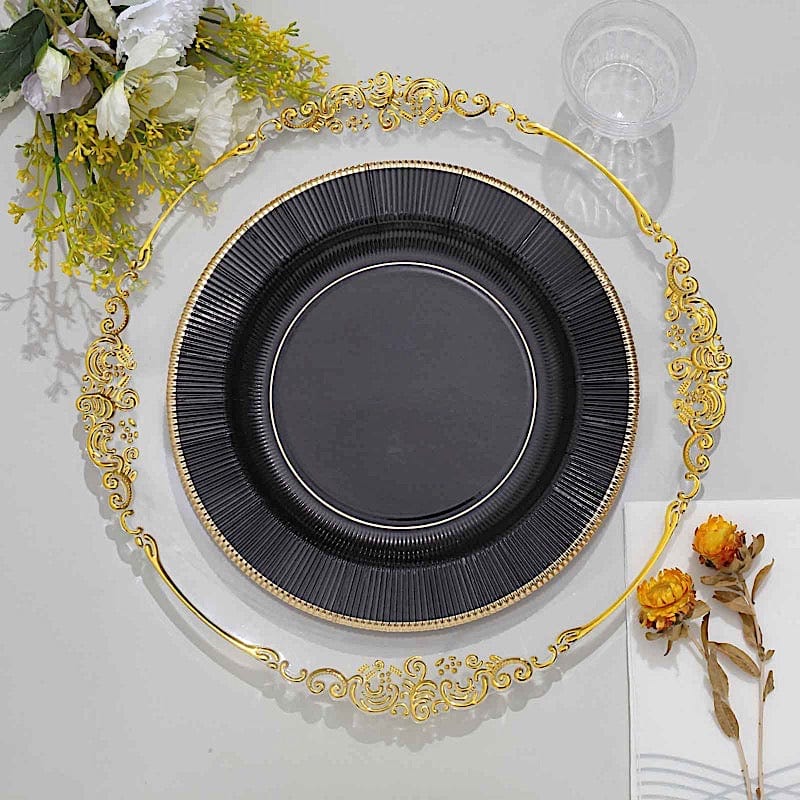 25 Round Metallic Disposable Dinner Salad Paper Plates with Textured Trim