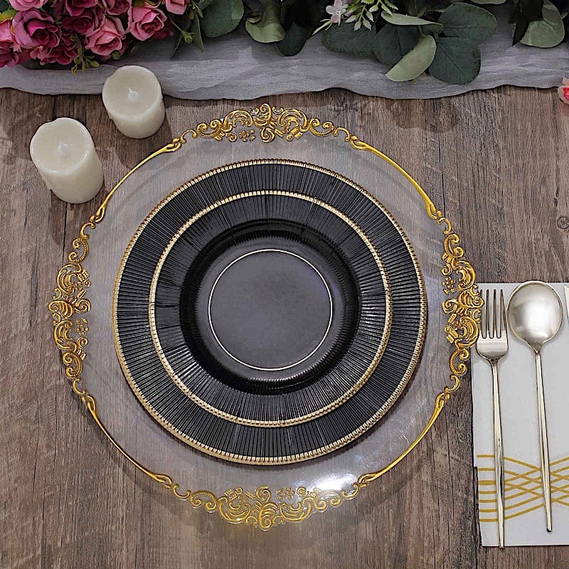 25 Round Metallic Disposable Dinner Salad Paper Plates with Textured Trim