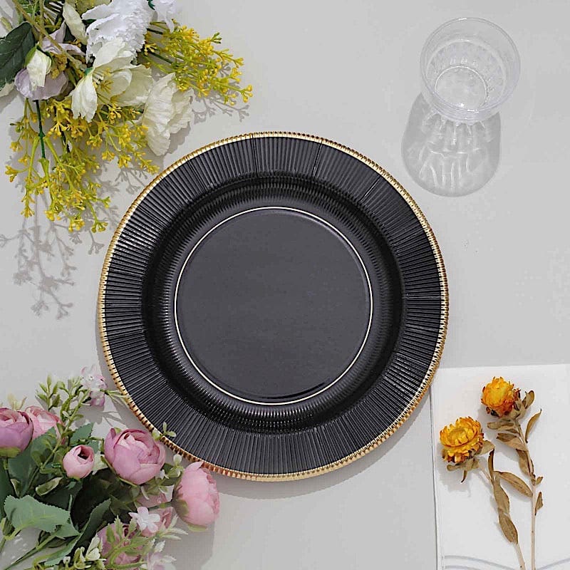 25 Round Metallic Disposable Dinner Salad Paper Plates with Textured Trim