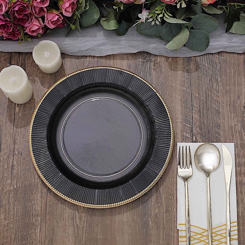 25 Round Metallic Disposable Dinner Salad Paper Plates with Textured Trim