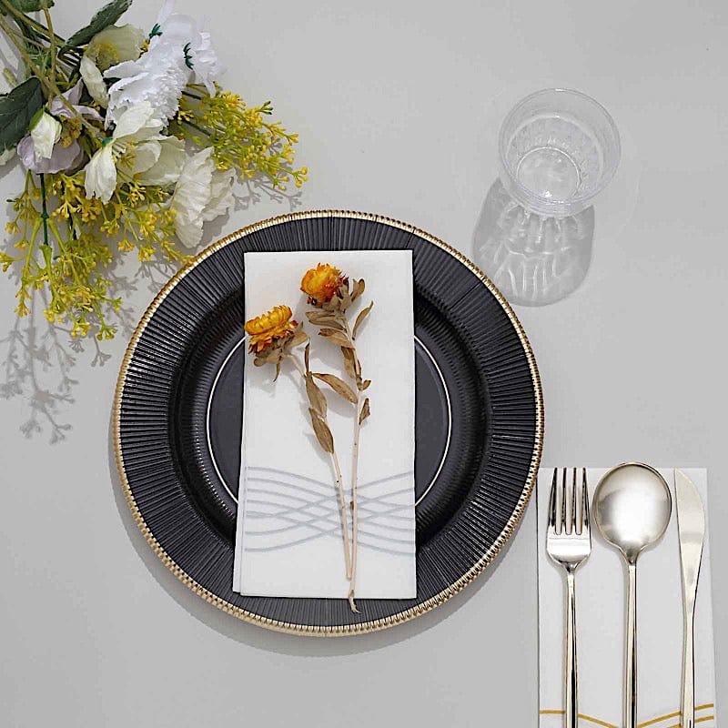 25 Round Metallic Disposable Dinner Salad Paper Plates with Textured Trim