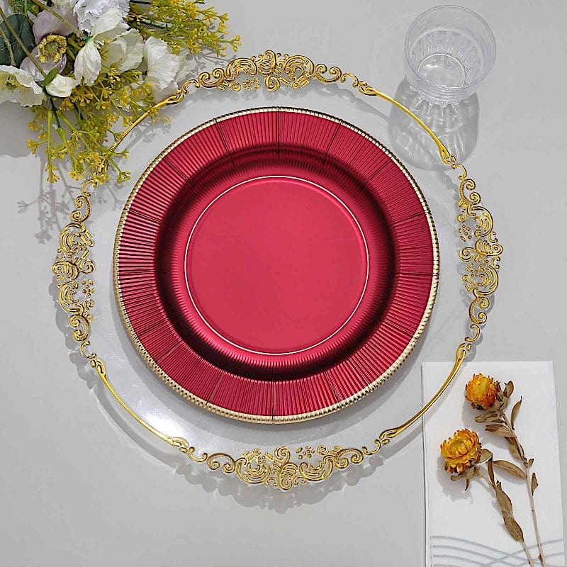 25 Round Metallic Disposable Dinner Salad Paper Plates with Textured Trim
