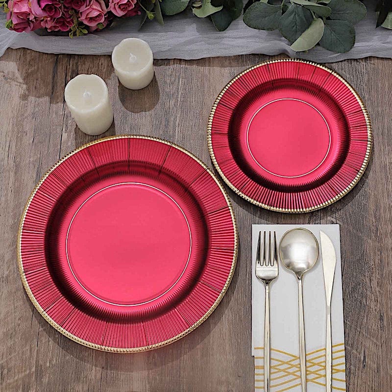 25 Round Metallic Disposable Dinner Salad Paper Plates with Textured Trim